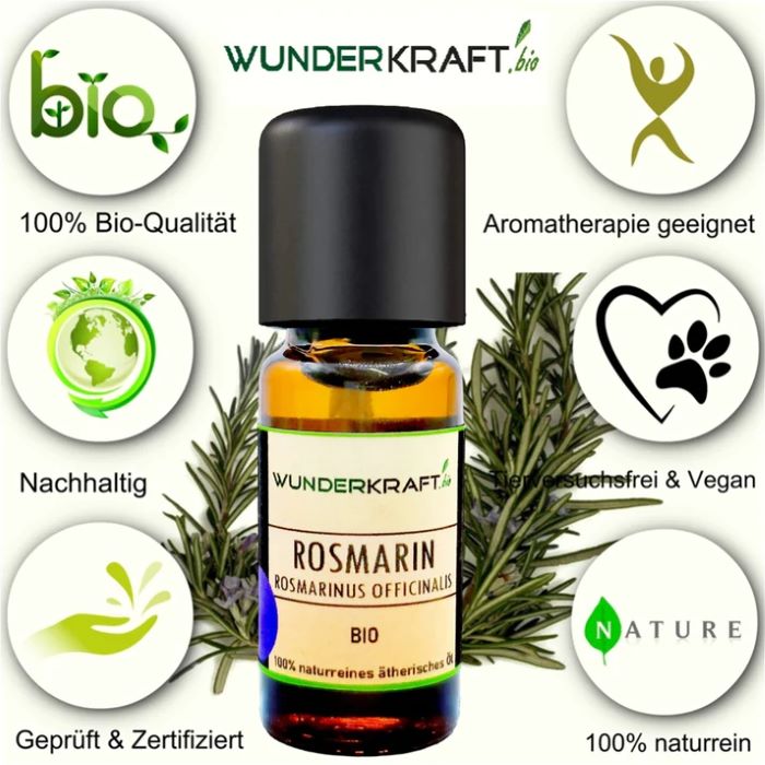 Entdecken Sie die natürliche Kraft des ätherischen Rosmarinöls! 100% naturrein und laborgeprüft für Aromatherapie, Hautpflege und Entspannung. Vielseitige Anwendungen für Mensch und Tier. Überzeugen Sie sich selbst von der Wirkung! Jetzt bestellen und die Natur in Ihr Zuhause holen.